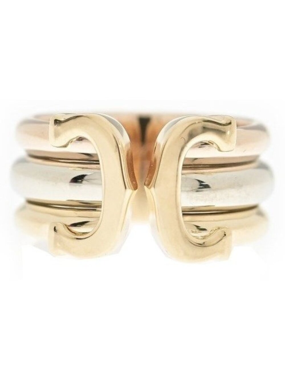 Cartier 2C Large Ring 18k Yellow Gold 750 18k White New
